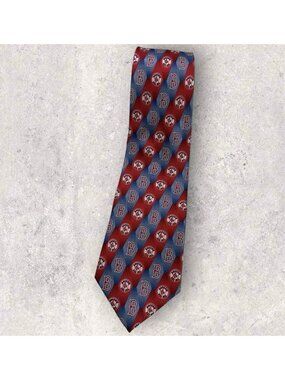 NEW BOSTON RED SOX Silk Tie Red Blue Striped Monogram Logo W:4"